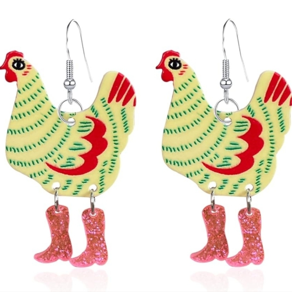 Chicken Earrings with Pink Boots